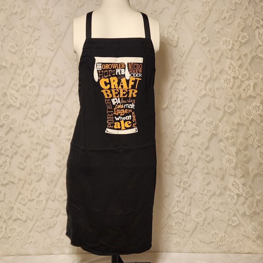 🖤 Craft Beer IPA Ale Bib Apron Black Adjustable Xtra Long Tie 100% Cotton